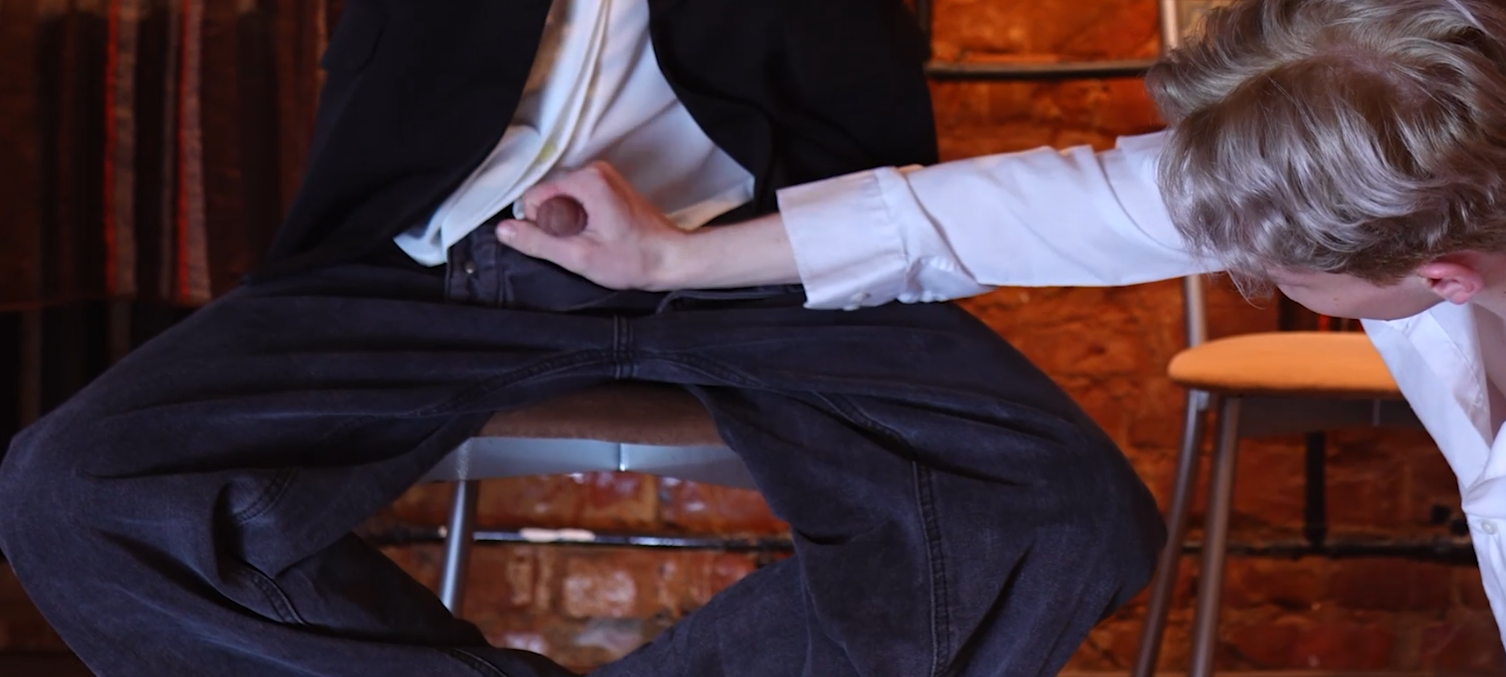 Blond twinks busy at work under the table